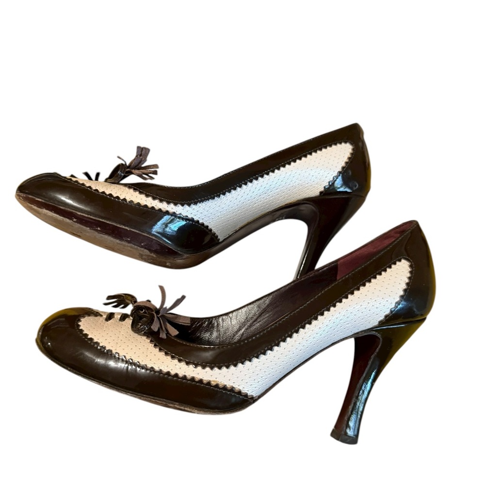 Via Spiga Women's burgundy and pink spectator pumps - Picture 2 of 5